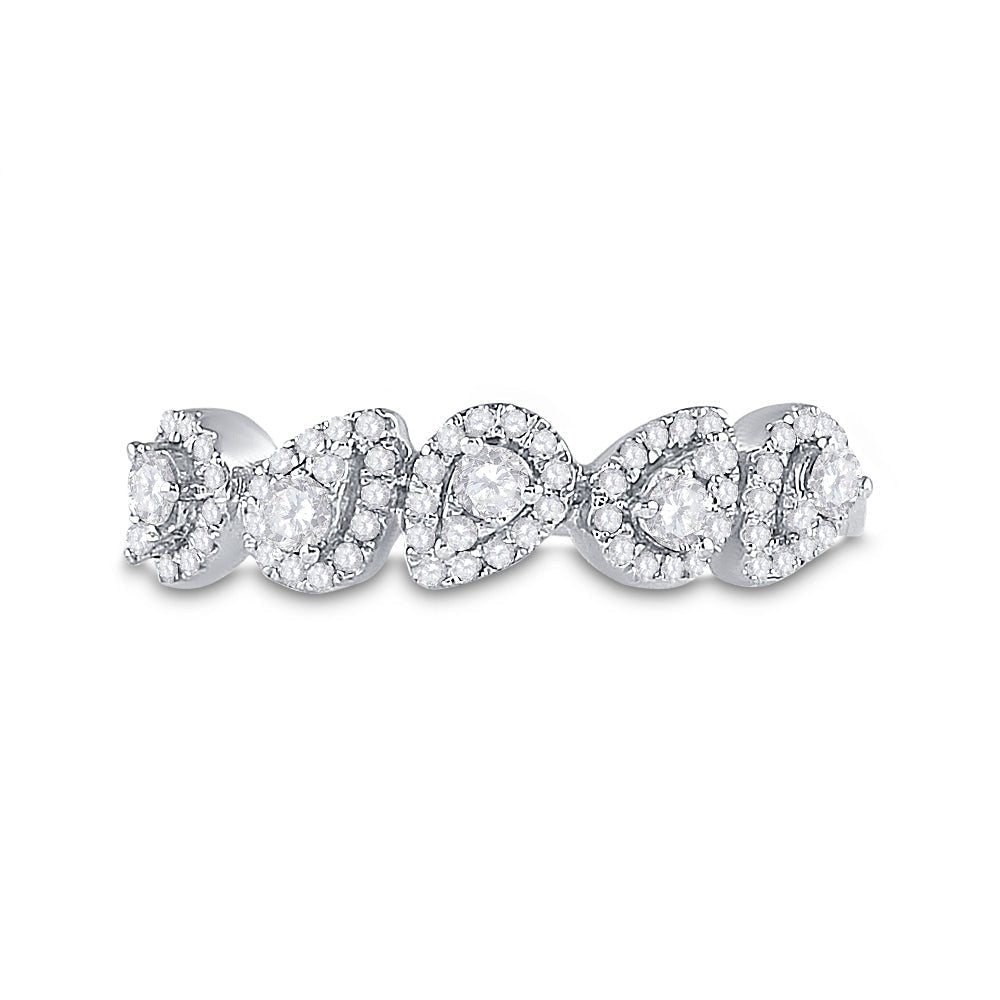 Pear Brilliance | 14kt White Gold Womens Round Diamond Lined Pear Band Ring 1/3 Cttw - Splendid Jewellery