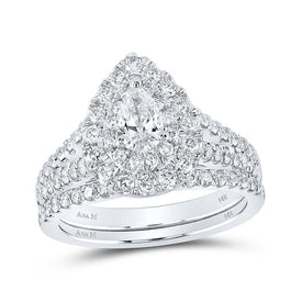 Pear Diamond Halo Elegance Wedding Ring Set - Splendid Jewellery