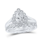 Pear Diamond Halo Wedding Ring Band Set in 14kt White Gold - Timeless Elegance for Your Special Day - Splendid Jewellery