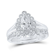 Load image into Gallery viewer, Pear Diamond Halo Wedding Ring Band Set in 14kt White Gold - Timeless Elegance for Your Special Day - Splendid Jewellery