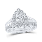 Pear Diamond Halo Wedding Ring Band Set in 14kt White Gold - Timeless Elegance for Your Special Day - Splendid Jewellery