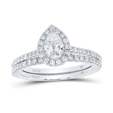 Load image into Gallery viewer, Pear Elegance: 14kt White Gold Diamond Halo Bridal Wedding Ring Band Set - Splendid Jewellery
