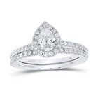 Pear Elegance: 14kt White Gold Diamond Halo Bridal Wedding Ring Band Set - Splendid Jewellery