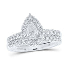 Pear Sparkle: 14kt White Gold Diamond Halo Bridal Wedding Ring Band Set - Splendid Jewellery