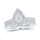 Pear Sparkle: 14kt White Gold Diamond Halo Bridal Wedding Ring Band Set - Splendid Jewellery