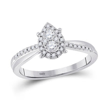 Load image into Gallery viewer, Pear Sparkle Promise Ring | 10kt White Gold Womens Round Diamond Cluster Pear Promise Ring 1/4 Cttw - Splendid Jewellery