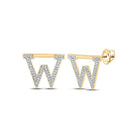Personalized 10kt Yellow Gold Womens Round Diamond W Initial Letter Earrings - Splendid Jewellery