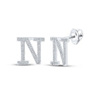 Personalized Brilliance: 10kt White Gold Womens Round Diamond N Initial Letter Earrings 1/5 Cttw - Splendid Jewellery