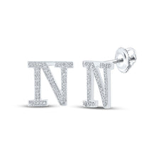 Load image into Gallery viewer, Personalized Brilliance: 10kt White Gold Womens Round Diamond N Initial Letter Earrings 1/5 Cttw - Splendid Jewellery