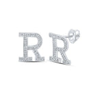 Personalized Brilliance: 10kt White Gold Womens Round Diamond R Initial Letter Earrings 1/6 Cttw - Splendid Jewellery
