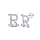 Personalized Brilliance: 10kt White Gold Womens Round Diamond R Initial Letter Earrings 1/6 Cttw - Splendid Jewellery