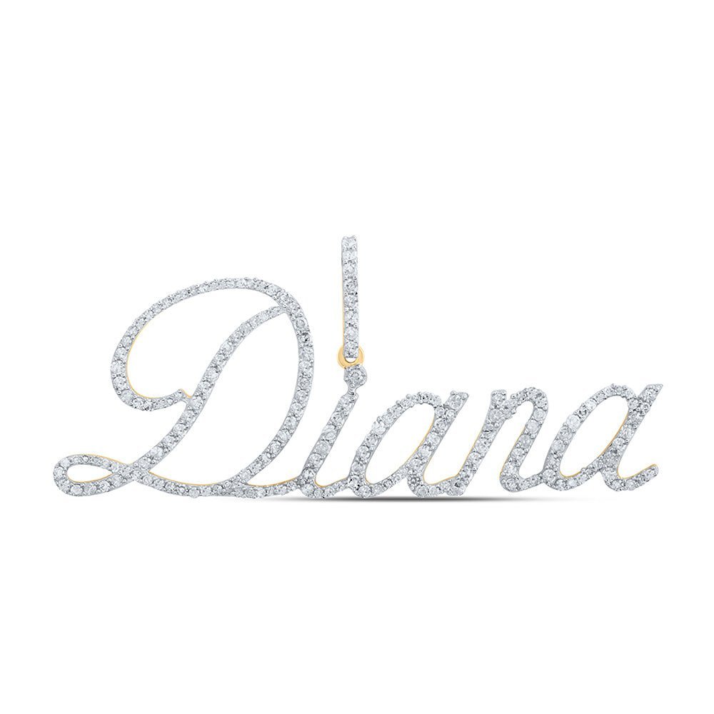 Personalized Diamond Initial & Letter Pendant: 10kt Yellow Gold Womens Round Diamond Name Pendant 7/8 Cttw - Splendid Jewellery
