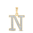 Personalized Diamond Initial Necklace | 10kt Yellow Gold Womens Round Diamond Initial N Letter Pendant 1/10 Cttw | Splendid Jewellery - Splendid Jewellery
