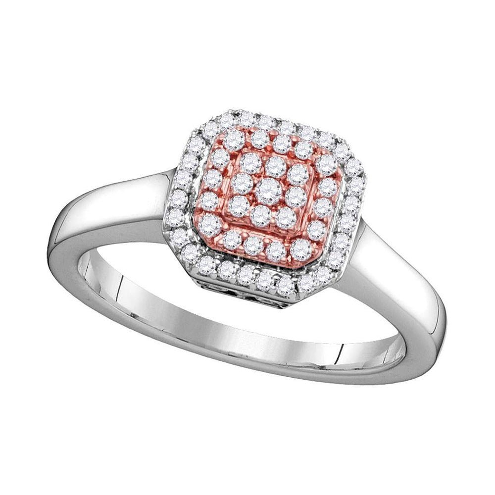 Pink Diamond Square Cluster Ring | 14kt Two - tone Gold Womens 1/4 Cttw | Splendid Jewellery - Splendid Jewellery