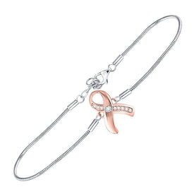 Pink Ribbon Diamond Awareness Bracelet - Sterling Silver Fashion Jewelry  Side View 2 from Splendid Jewellery
