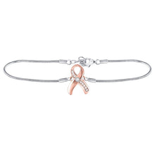 Load image into Gallery viewer, Pink Ribbon Diamond Awareness Bracelet - Sterling Silver Fashion Jewelry  Top View from Splendid Jewellery