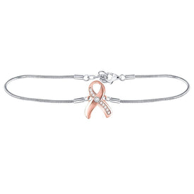 Pink Ribbon Diamond Awareness Bracelet - Sterling Silver Fashion Jewelry  Top View from Splendid Jewellery