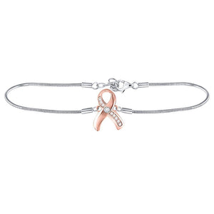 Pink Ribbon Diamond Awareness Bracelet - Sterling Silver Fashion Jewelry - Splendid Jewellery