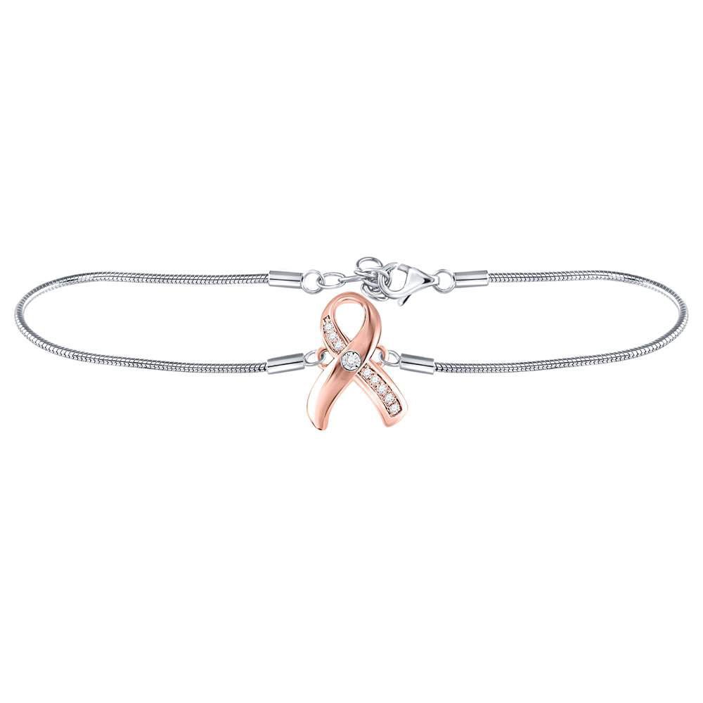 Pink Ribbon Diamond Awareness Bracelet - Sterling Silver Fashion Jewelry - Splendid Jewellery