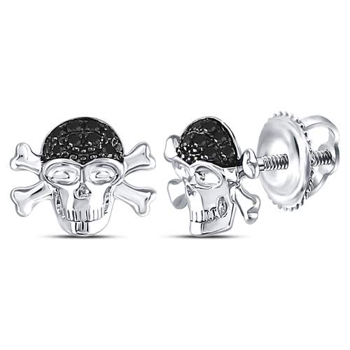 Pirate Skull Crossbones Black Diamond Stud Earrings - Bold and Mysterious Treasure - Splendid Jewellery