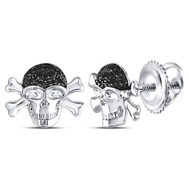 Pirate Skull Crossbones Black Diamond Stud Earrings - Bold and Mysterious Treasure - Splendid Jewellery