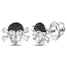 Load image into Gallery viewer, Pirate Skull Crossbones Black Diamond Stud Earrings - Bold and Mysterious Treasure  Top View from Splendid Jewellery