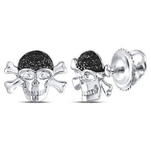 Load image into Gallery viewer, Pirate Skull Crossbones Black Diamond Stud Earrings - Bold and Mysterious Treasure  Side View from Splendid Jewellery