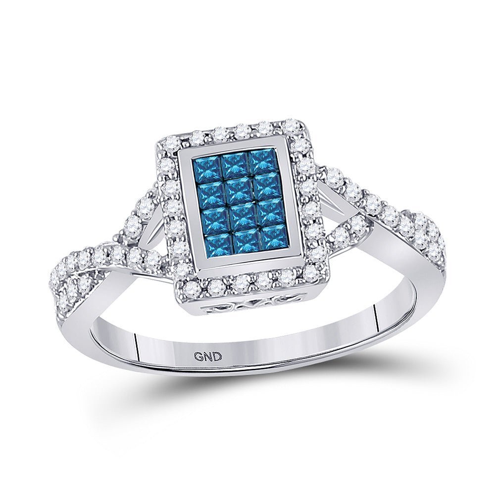 Princess Blue Diamond Cluster Ring - A Mesmerizing Splendor - Splendid Jewellery