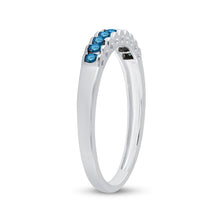 Load image into Gallery viewer, Princess Blue Diamond Ribbed Band Ring in 10kt White Gold Side View from Splendid Jewellery