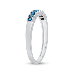 Princess Blue Diamond Ribbed Band Ring in 10kt White Gold - Splendid Jewellery