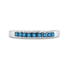 Load image into Gallery viewer, Princess Blue Diamond Ribbed Band Ring in 10kt White Gold Front View from Splendid Jewellery