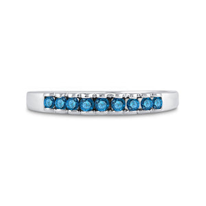 Princess Blue Diamond Ribbed Band Ring in 10kt White Gold - Splendid Jewellery