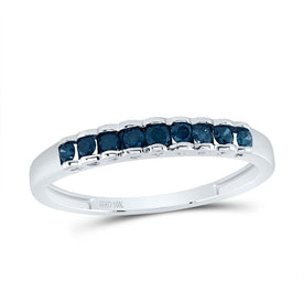 Princess Blue Diamond Ribbed Band Ring in 10kt White Gold Top View from Splendid Jewellery
