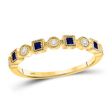 Load image into Gallery viewer, Princess Blue Sapphire Diamond Stackable Band Ring - Splendid Jewellery