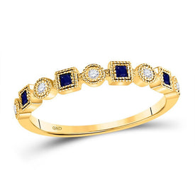 Princess Blue Sapphire Diamond Stackable Band Ring - Splendid Jewellery