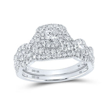 Load image into Gallery viewer, Princess Brilliance: 10kt White Gold Diamond Halo Bridal Wedding Ring Band Set - Splendid Jewellery