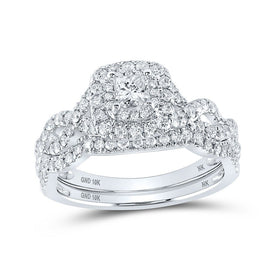 Princess Brilliance: 10kt White Gold Diamond Halo Bridal Wedding Ring Band Set - Splendid Jewellery