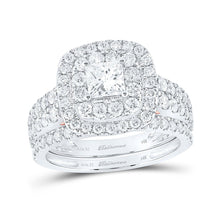 Load image into Gallery viewer, Princess Brilliance: 14kt White Gold Diamond Halo Bridal Wedding Ring Band Set - Splendid Jewellery