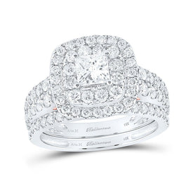 Princess Brilliance: 14kt White Gold Diamond Halo Bridal Wedding Ring Band Set - Splendid Jewellery