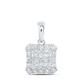 Princess Diamond Cluster Pendant | 10kt White Gold Square Pendant 5/8 Cttw | Splendid Jewellery - Splendid Jewellery