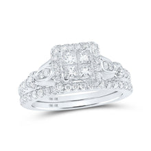 Load image into Gallery viewer, Princess Diamond Square Bridal Wedding Ring Band Set - 10kt White Gold, 7/8 Cttw - Splendid Jewellery