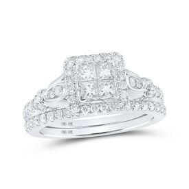 Princess Diamond Square Bridal Wedding Ring Band Set - 10kt White Gold, 7/8 Cttw - Splendid Jewellery