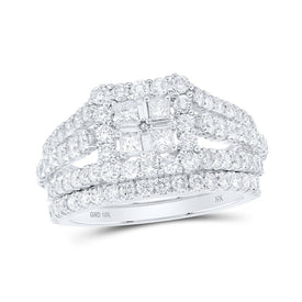 Princess Elegance: 10kt White Gold Square Diamond Bridal Wedding Ring Band Set - Splendid Jewellery