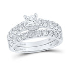 Princess Elegance: 14kt White Gold Diamond Bridal Wedding Ring Band Set - Splendid Jewellery