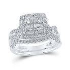 Princess Elegance 14kt White Gold Diamond Square Bridal Wedding Ring Band Set - Splendid Jewellery
