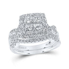 Princess Elegance 14kt White Gold Diamond Square Bridal Wedding Ring Band Set - Splendid Jewellery