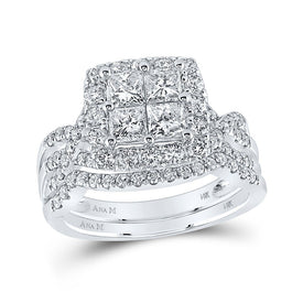 Princess Elegance 14kt White Gold Diamond Square Bridal Wedding Ring Band Set - Splendid Jewellery