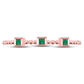 Princess Emerald Beaded Rose Gold Stackable Band - Splendid Jewellery