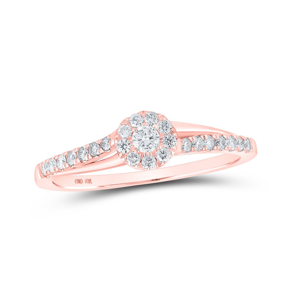 Promise Ring | 10kt Rose Gold Womens Round Diamond Halo Promise Ring 1/4 Cttw | Splendid Jewellery GND