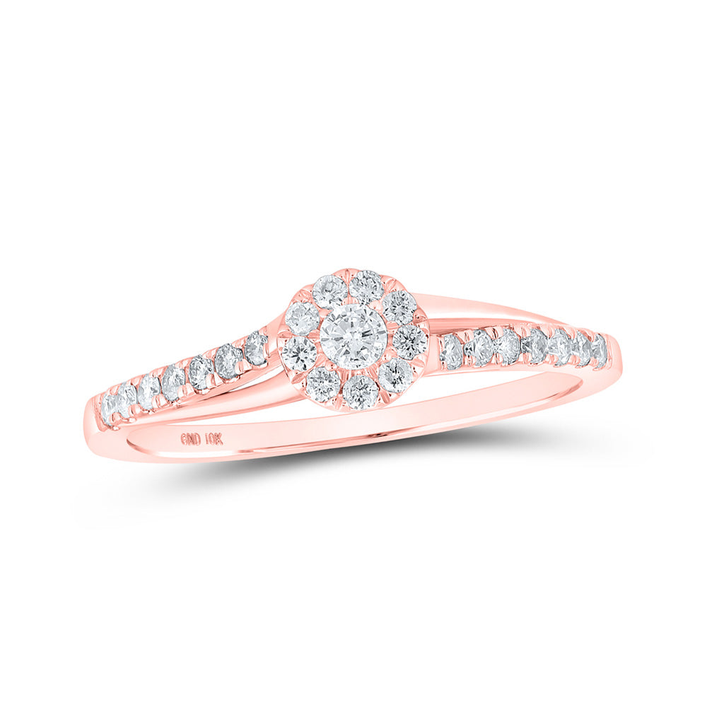 Promise Ring | 10kt Rose Gold Womens Round Diamond Halo Promise Ring 1/4 Cttw | Splendid Jewellery GND